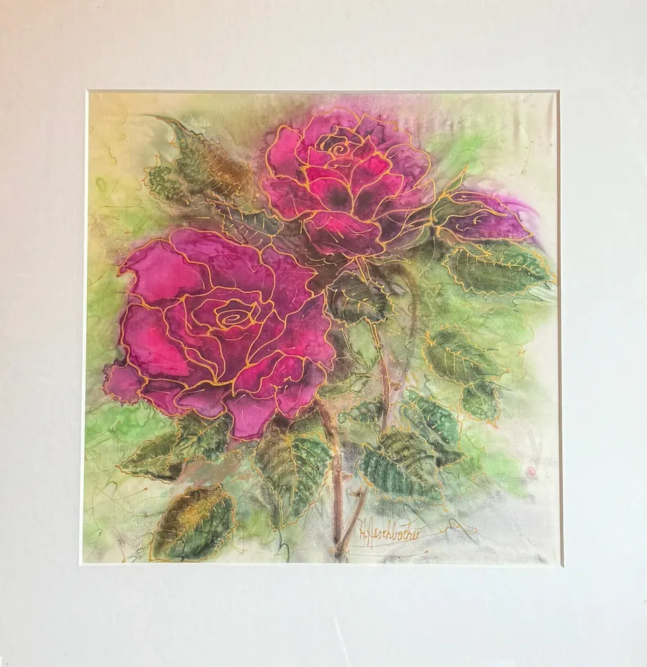 pink Rosen (Seidenmalerei)