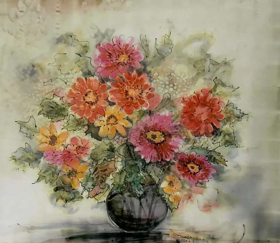 Blumenstrauss verkauft (Seidenmalerei)