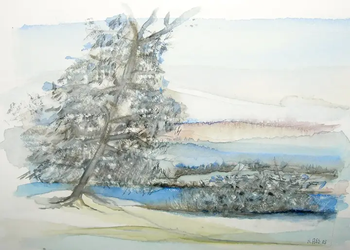Baum am See (Aquarell)