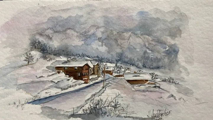 Winterlandschaft Fidaz (Aquarell)