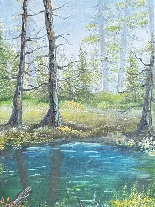 Waldsee Wasser Ölfarbe (Ölbild)