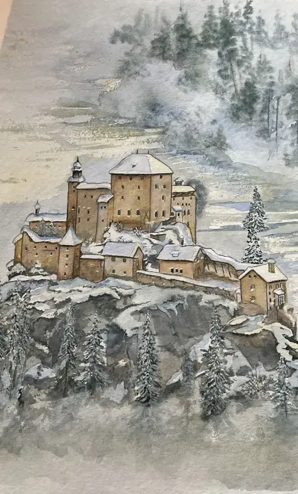 Neu Schloss Tarasp (Aquarell)
