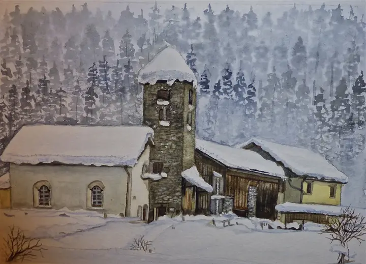 Engadin Winter verkauft (Aquarell)