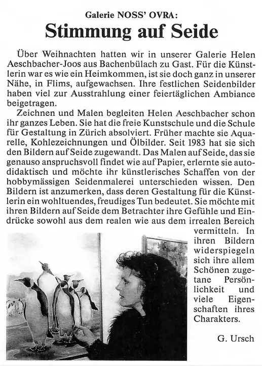 Zeitungsartikel: Galerie NOSS OVRA