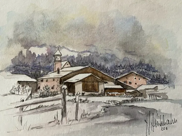 Winterdorf (Aquarell)