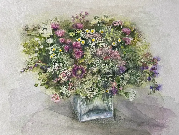 Wiesenblumenstrauss  verkauft (Aquarell)
