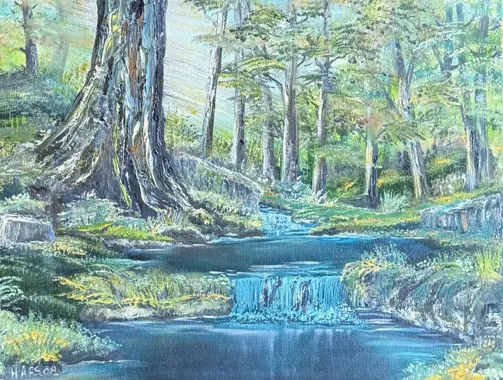 Waldbach Wasser Ölfarbe (Ölbild)