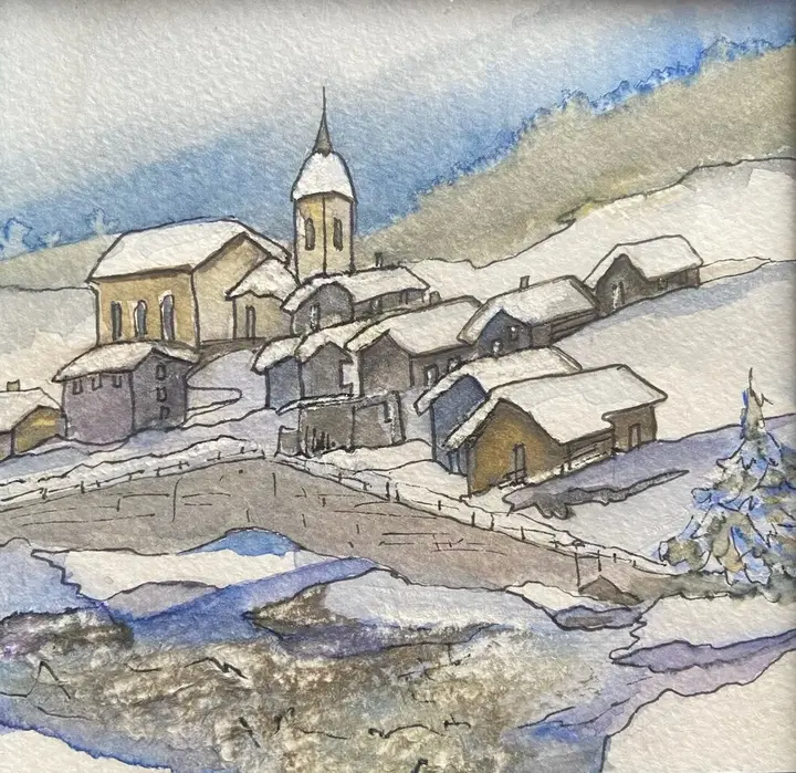 Winterdorf (Aquarell)