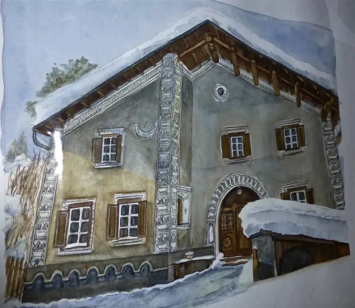 Engadin Winter verkauft (Aquarell)