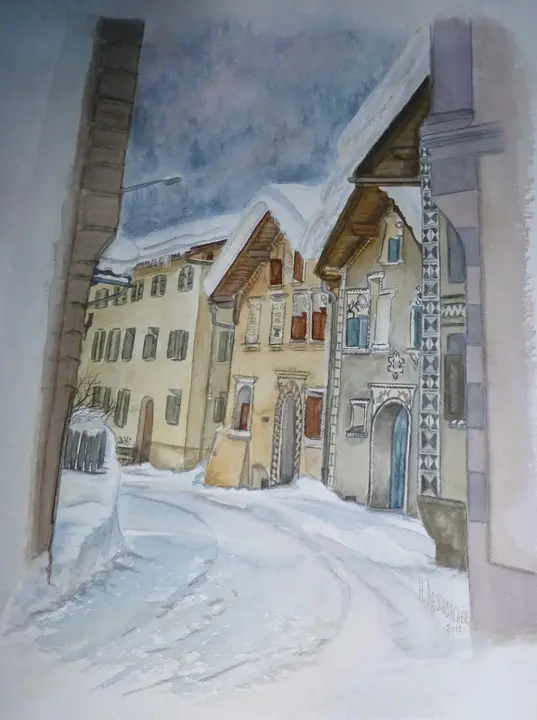 Engadin Winter (Aquarell)